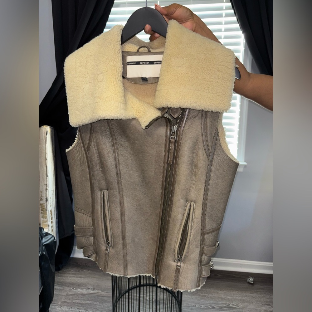Topshop Beige and Brown shearling Outerwear
